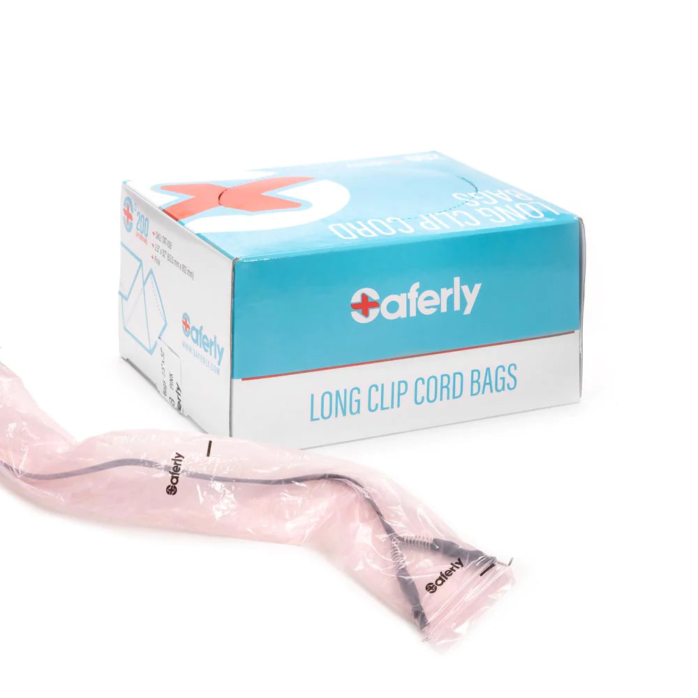 Saferly 32" Clip Cord Sleeves and Machine Bags - Pink- Box of 200