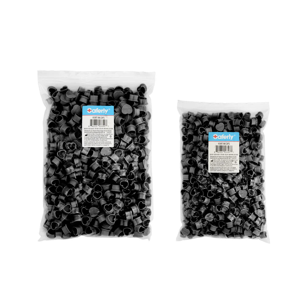 Saferly Heart Silicone Ink Caps — Pick Size and Color — Bag of 500