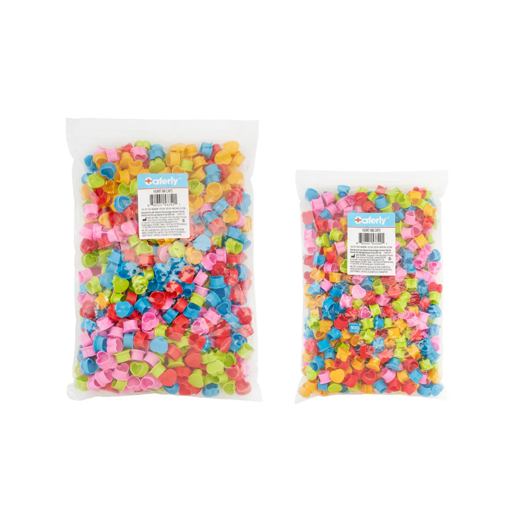 Saferly Heart Silicone Ink Caps — Pick Size and Color — Bag of 500